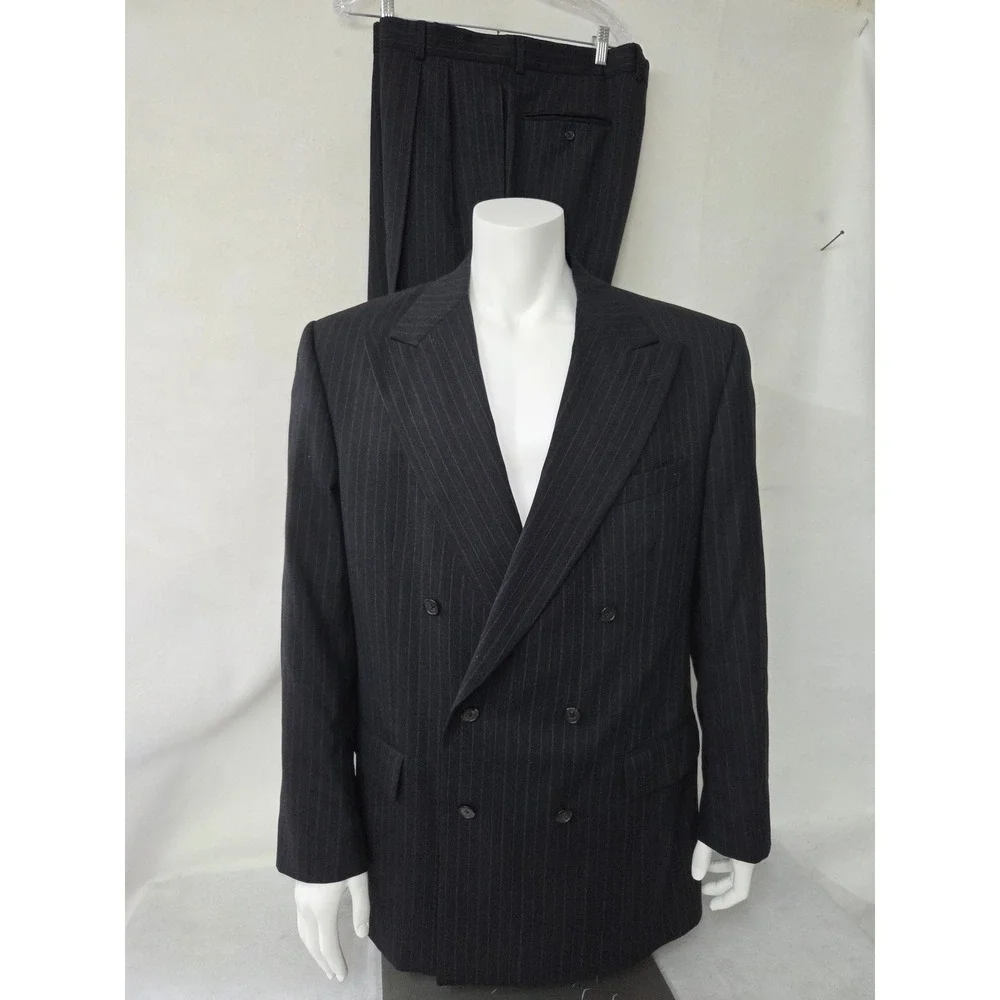 Oliver Robert Vance Ltd Mens Suit 44L Super 100s Wool Pinstripe Double Breasted